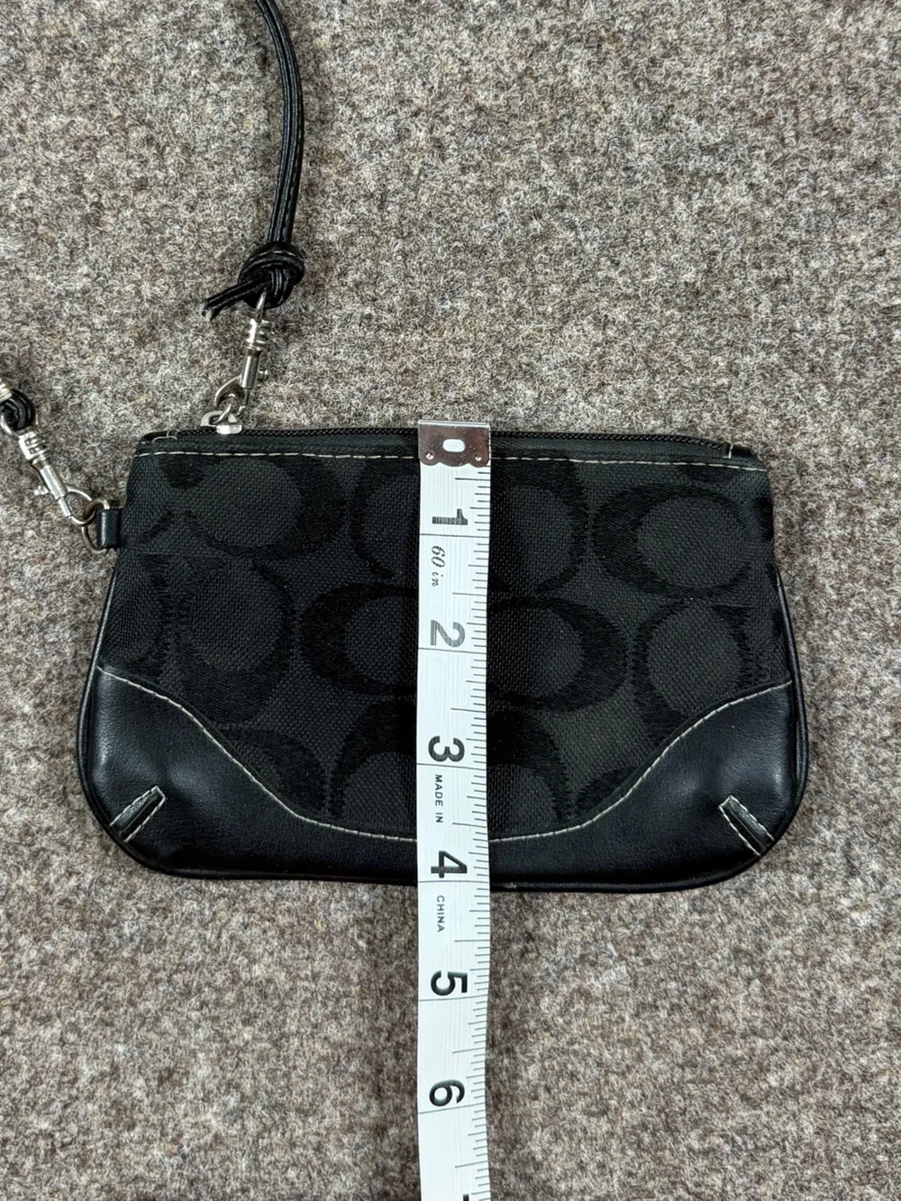 Coach Black Canvas Leather Signature Monogram Wristlet Wallet Pouch Zip Closure